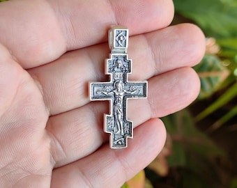 Silver cross, cross necklace, silver cross necklace, 925 real sterling silver, large heavy Orthodox silver cross, Orthodox cross necklace