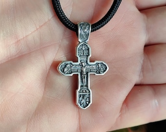 Orthodox cross necklace, 925 sterling silver cross, Orthodox cross pendant, religious gift, baptism gift, silver cross pendant, gift for her