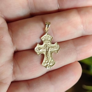Gold Orthodox cross, 14K gold cross, Orthodox cross, gold cross necklace, 14K real solid gold, golden cross with Jesus, gift for her