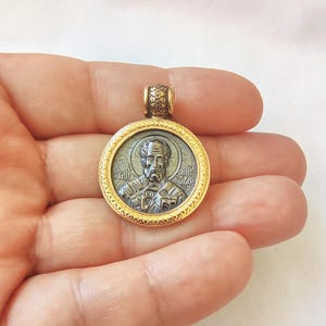 Saint Nicholas necklace, Saint Nicholas medallion, protector of sailors, silver Saint Nicholas medallion, gold medallion, gold medal
