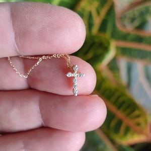 Diamond cross necklace, 14k solid gold for women, christian faith necklace, religious jewelry, real gold cross necklace, gift for her