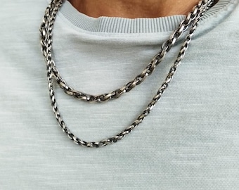 Oxidierte geflochtene Sterlingsilber-Kettenhalskette - Handgemacht, Silberarmband, Silberkette, Silberkette für Herren, Silberkette für Herren