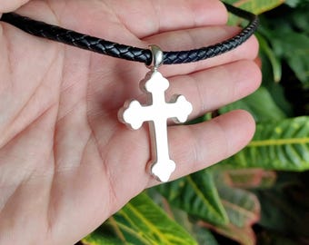 Collar con cruz de plata grande, cruz de plata personalizada, plata de ley 925 auténtica, collar con cruz de plata pesada - Collar con cruz ortodoxa