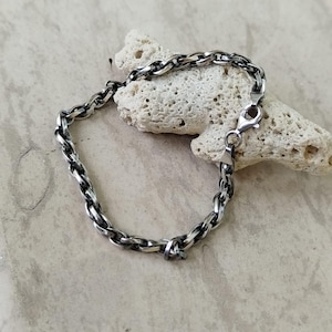 Silver chain bracelet, silver chain, oxidized silver chain, silver braided chain, black braided chain bracelet, gift for her, gift for him