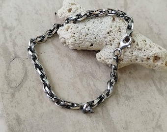 Pulsera de cadena de plata de ley oxidada: diseño trenzado hecho a mano