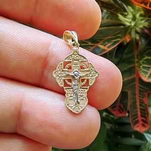 Gold Orthodox cross, 14K real solid gold cross, golden cross with Jesus, gold cross necklace, gold cross pendant, gift for her, gift for him