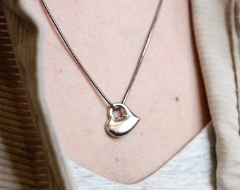 Silver heart necklace, silver heart pendant, heart necklace, 925 sterling silver heart, silver necklace, heart pendant, silver puffy heart