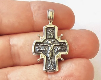 925 Silver Orthodox Cross Pendant: Jesus Christ Crucifixion, Silver Cross Necklace, Silver Cross Pendant, Orthodox Cross, Gift for Him