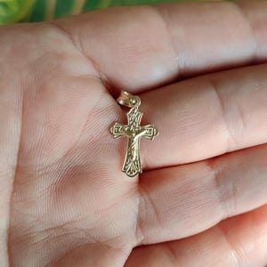 Small Orthodox cross, 14K gold cross, golden Christian cross, gold cross necklace, real solid gold, golden cross with Jesus, gift for her