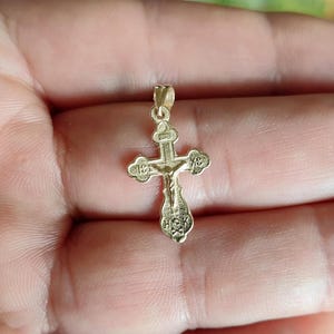 Gold cross, 14K solid gold cross, small gold cross, Orthodox cross, gold cross necklace, 14K real solid gold, gift for her, gift for him