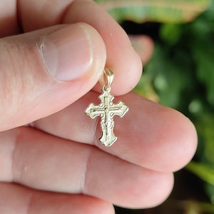Waterproof cross, gold cross pendant, 14k yellow gold cross, solid yellow gold cross, gold cross necklace, Orthodox gold cross, gift for her