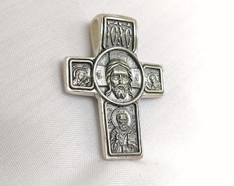 Jesus Christ Cross Pendant: Sterling Silver Archangel Michael Necklace, Silver Archangel Michael Pendant, Protective medallion