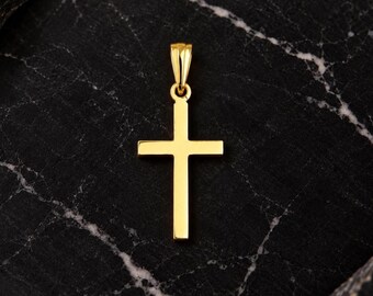 14K Solid Gold Cross Pendant, Small Dainty Christian Cross, Classic Small Charm, Orthodox Cross Necklace, Men Orthodox Cross, Baptism Gift