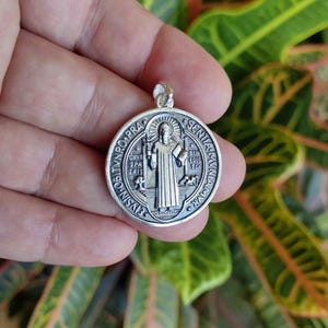 Saint Benedict Medal: Oxidized Sterling Silver Religious Pendant