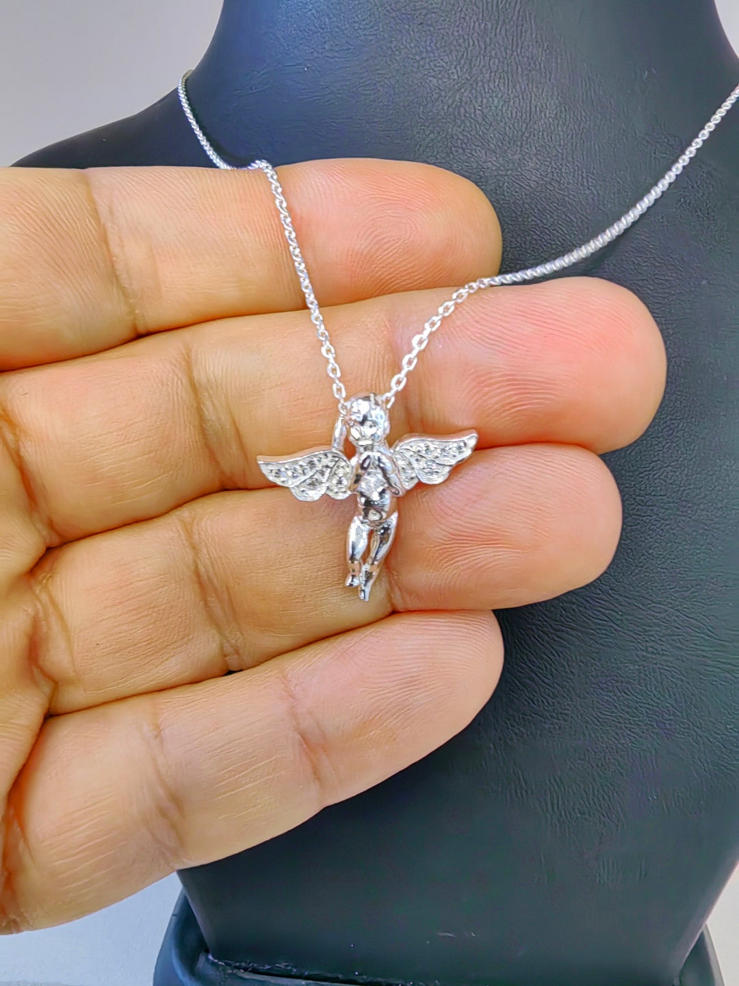 Angel Necklace, 925 Silver, 14K Gold Plated, Religious Pendant
