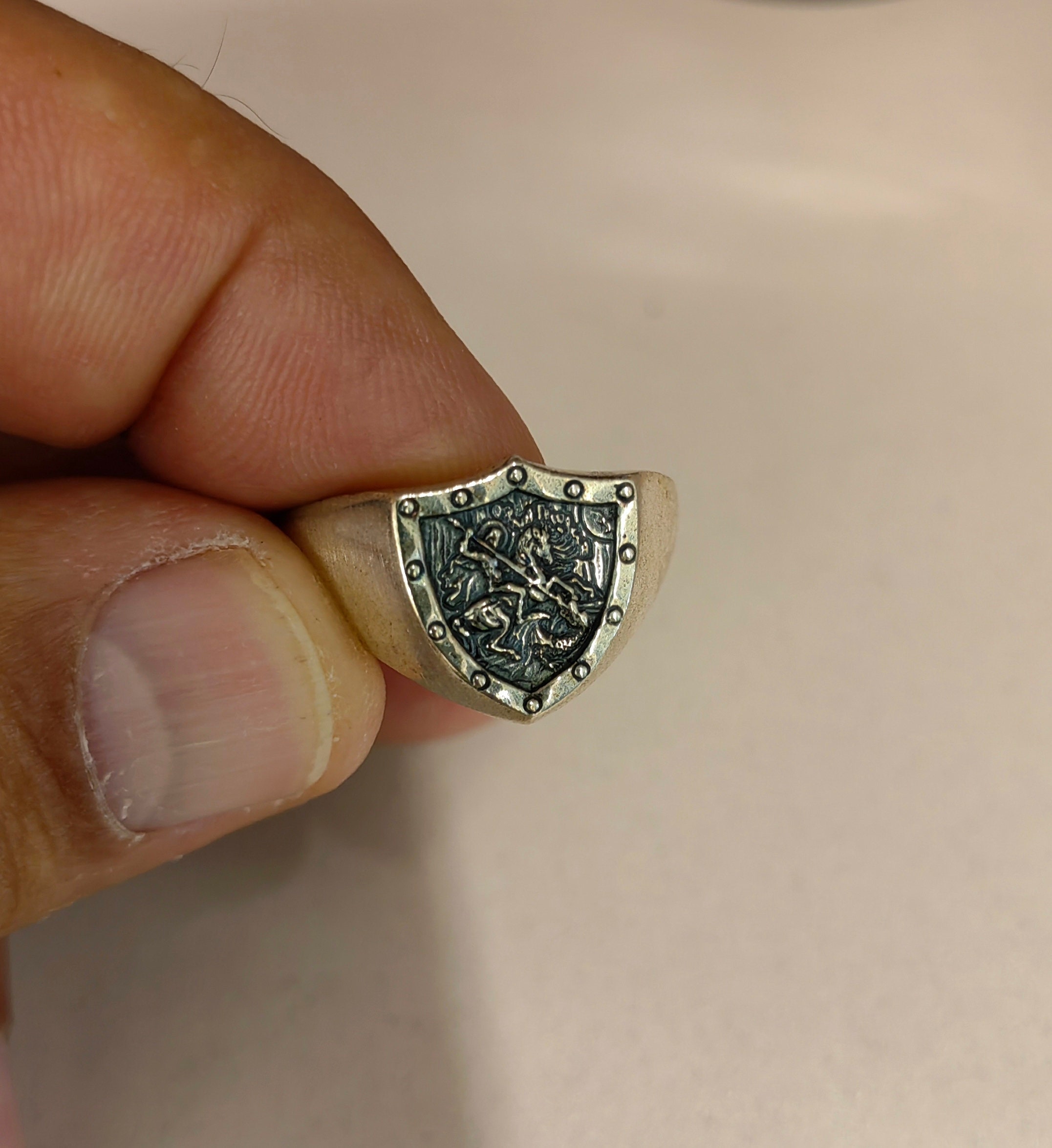 Saint George Shield Ring: 925 Sterling Silver Protection Ring 