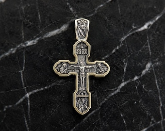Collar con colgante de cruz ortodoxa de plata de ley IC XC NIKA, cruz ortodoxa rusa, cruz cristiana bizantina, regalo religioso para hombres.