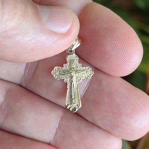 Christian gold cross, 14K real solid gold, gold cross pendant, Orthodox cross, gold cross necklace, golden cross with Jesus, gift for her
