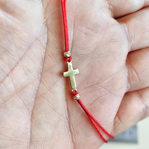 Gold cross bracelet, thread bracelet with gold cross, bracelet with cross, children&#39;s bracelet with gold cross, 14K gold, gift for her