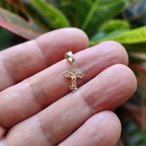 Small gold cross, 14K real gold, baptism cross, children&#39;s gold cross, baptism gift, first communion gift, gift for her, gift for him