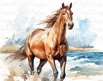 8 Horses Horse Beach Portrait Pony Animal Watercolor Clipart Printable JPG Digital Download 300 DPI Commercial Use Sublimation Image Bundle