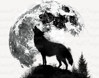 Wolf Forest Grayscale Animal Watercolor Clipart Wolves 12 Pack Art PNG Digital Download 300 DPI Commercial Use Sublimation Art Image Bundle
