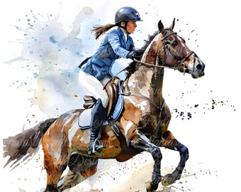 12 Cavalos Galopando, Pôneis, Animais, Clipart em Aquarela, Imprimíveis, PNG, JPG, Download Digital, 300 DPI, Uso Comercial, Pacote de Imagens para Sublimação