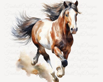 9 Horses Horse Trotting Pony Animal Watercolor Clipart Printable PNG JPG Digital Download 300 DPI Commercial Use Sublimation Image Bundle