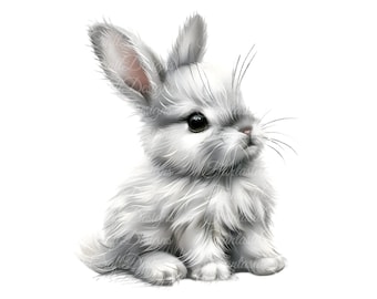 10 Cute Easter Bunny Animal Watercolor Clipart Fluffy Rabbit Pack PNG Digital Download 300 DPI Commercial Use Sublimation Art Image Bundle