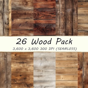 Paquete de 26 papeles digitales con textura de madera, patrones sin costuras, fondos, álbumes de recortes, textura rústica desgastada, uso comercial, archivos JPG, 300 DPI, JPEG