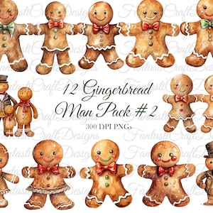 12 Gingerbread Man Pack #2 Christmas Cookie Clipart PNG Digital Download 300 DPI Commercial Use Digital Paper Holiday Card Art Image Bundle