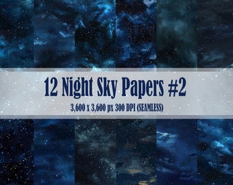 Natthimmel 12 SÖMLÖSA Digitala Papperspaket Galax Stjärnor Nebulosa Rymden Textur Mönster Bakgrunder Scrapbooks Kommersiellt Använd JPG 300 DPI JPEG