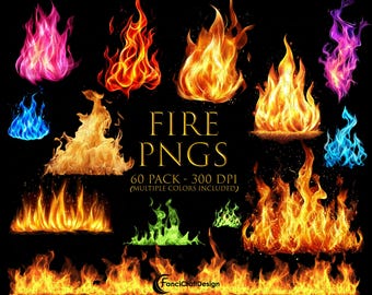 Fire Flames Clipart Fire Effects Fire Overlays Transparent Background 60 Pack Scrapbooking Clipart Texture Commercial Use PNG Pack 300 DPI