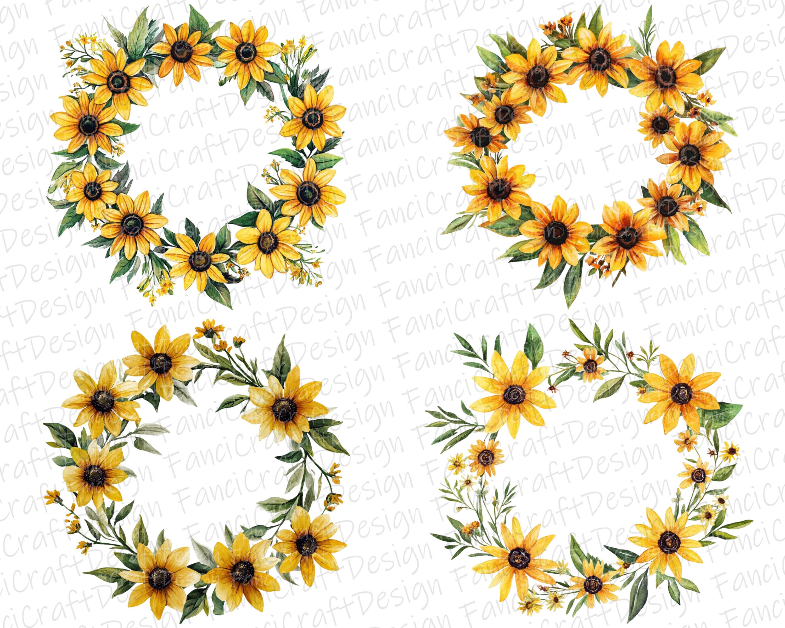 Black Eyed Susan Flowers 24 Floral Clipart Pack Yellow Watercolor PNG ...
