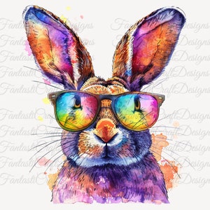Kaninchen Lustig Cooles Tier Sonnenbrille Aquarell Clipart 16 Pack Art PNG Digitaler Download 300 DPI Kommerzielle Nutzung Sublimation Kunst Bild Bündel
