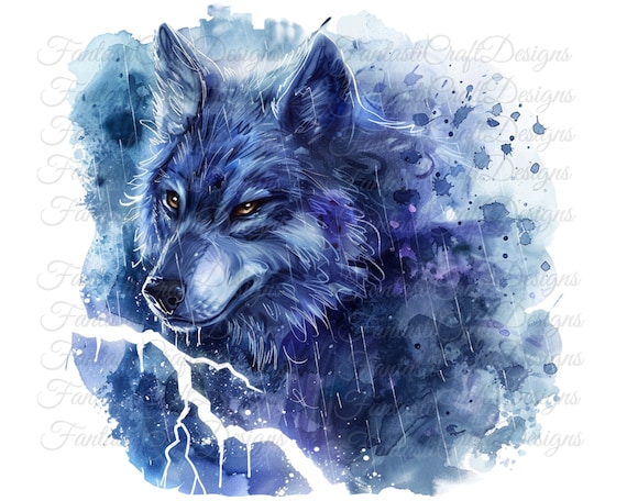 32 Wolf Thunder Lightning Animal Watercolor Clipart Lone