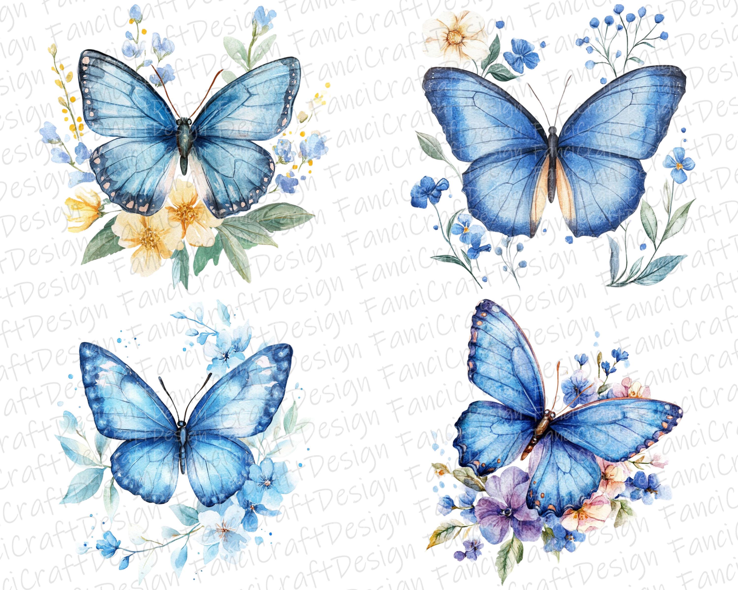 Blue Butterfly Floral Print Women's Sneakers