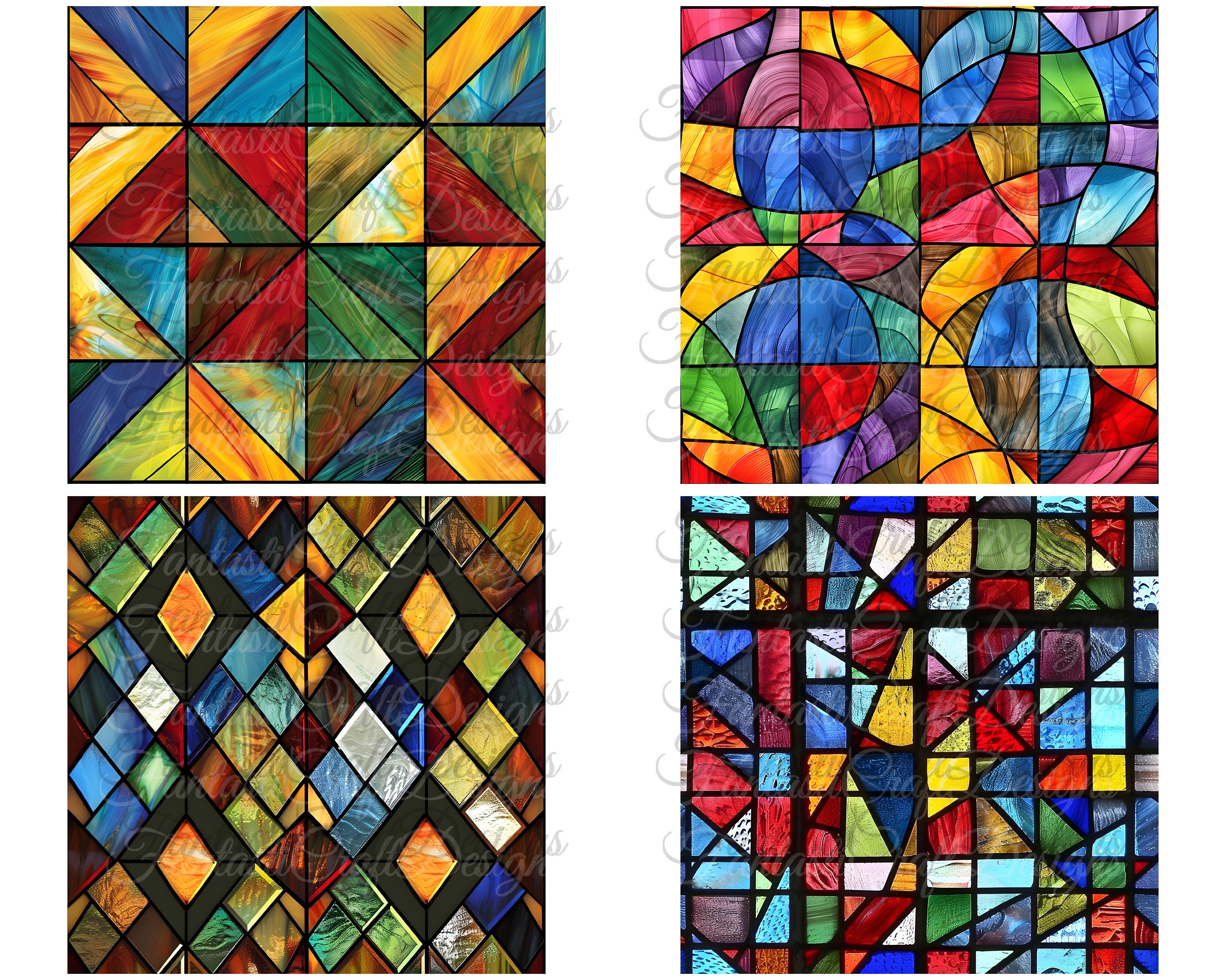 Stained Glass Digital Paper Pack of 20 Pattern Seamless Stained Glass ...