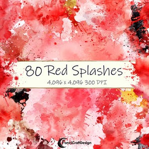 80 rote Farbspritzer Spritzer Aquarell Clipart Flecken Pack PNG Digital Download 300 DPI Kommerzielle Nutzung Sublimation Kunst Bild Bündel