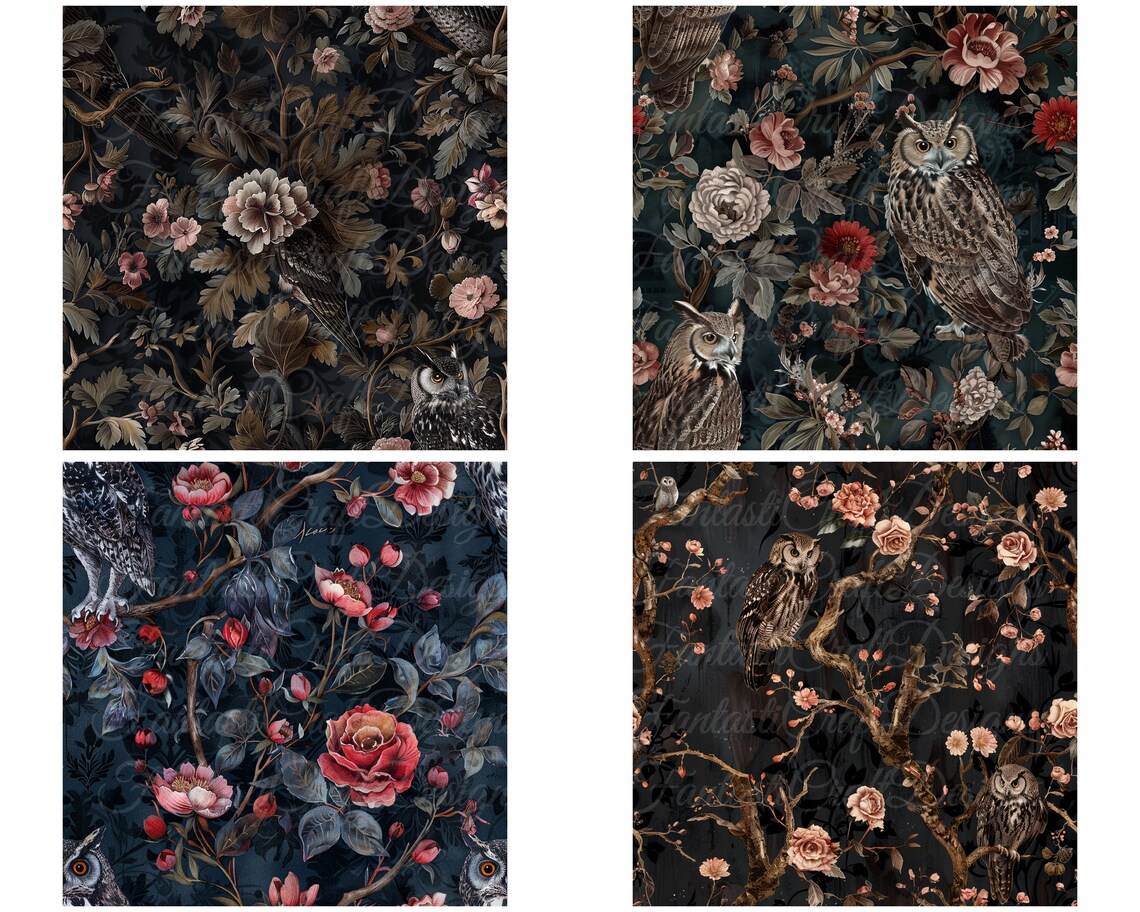 28 Gothic SEAMLESS Digital Paper Floral Texture Pack Patterns ...