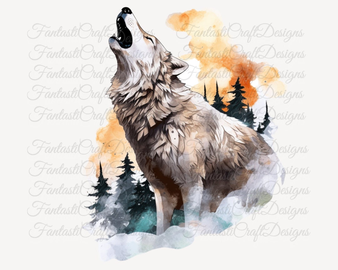 Wolf Howling Forest Animal Watercolor Clipart Wolves 12 Pack Art PNG ...