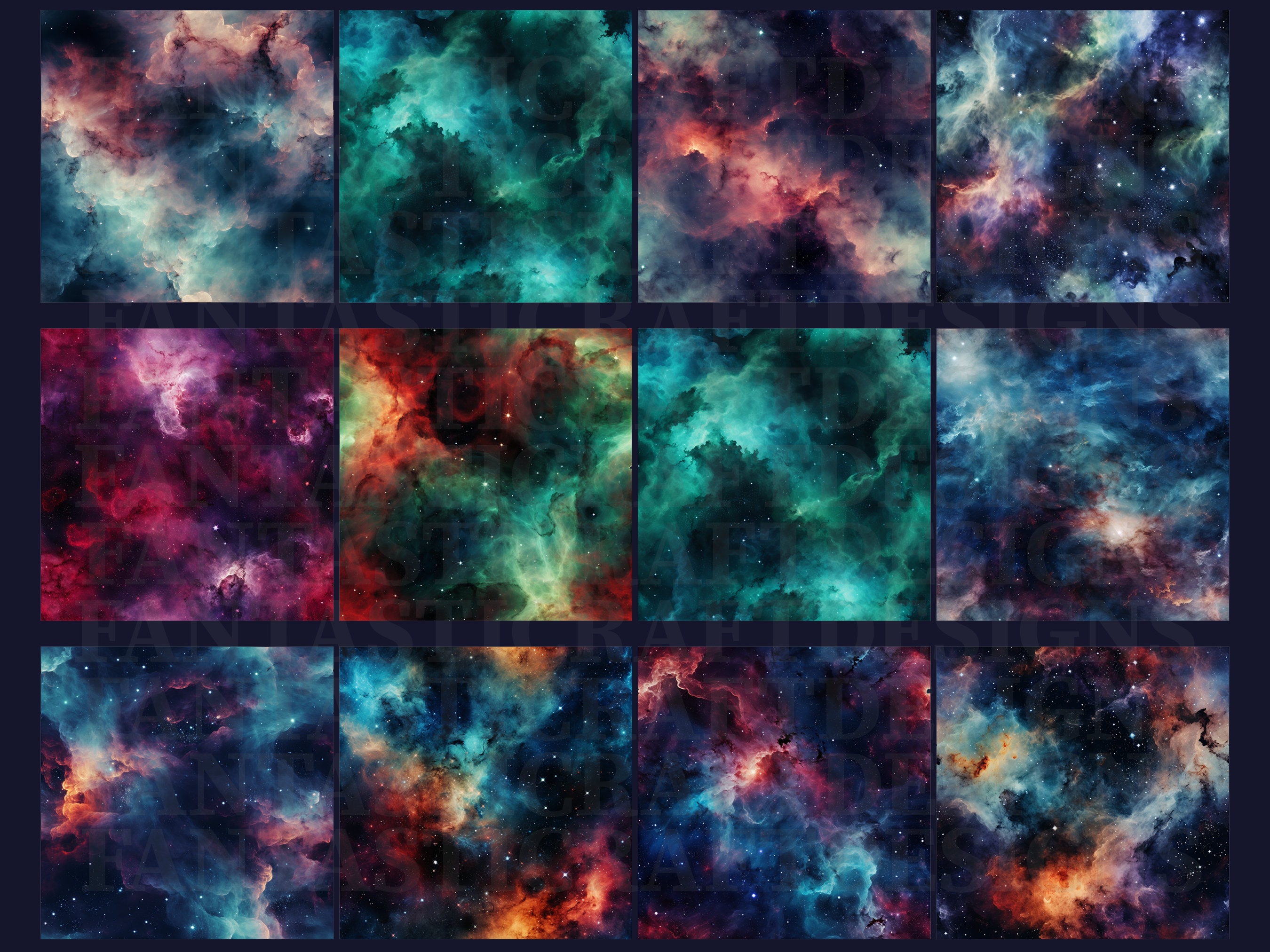 48 Galactic Nebula Digital Paper Pack Seamless Starry Sky Space ...