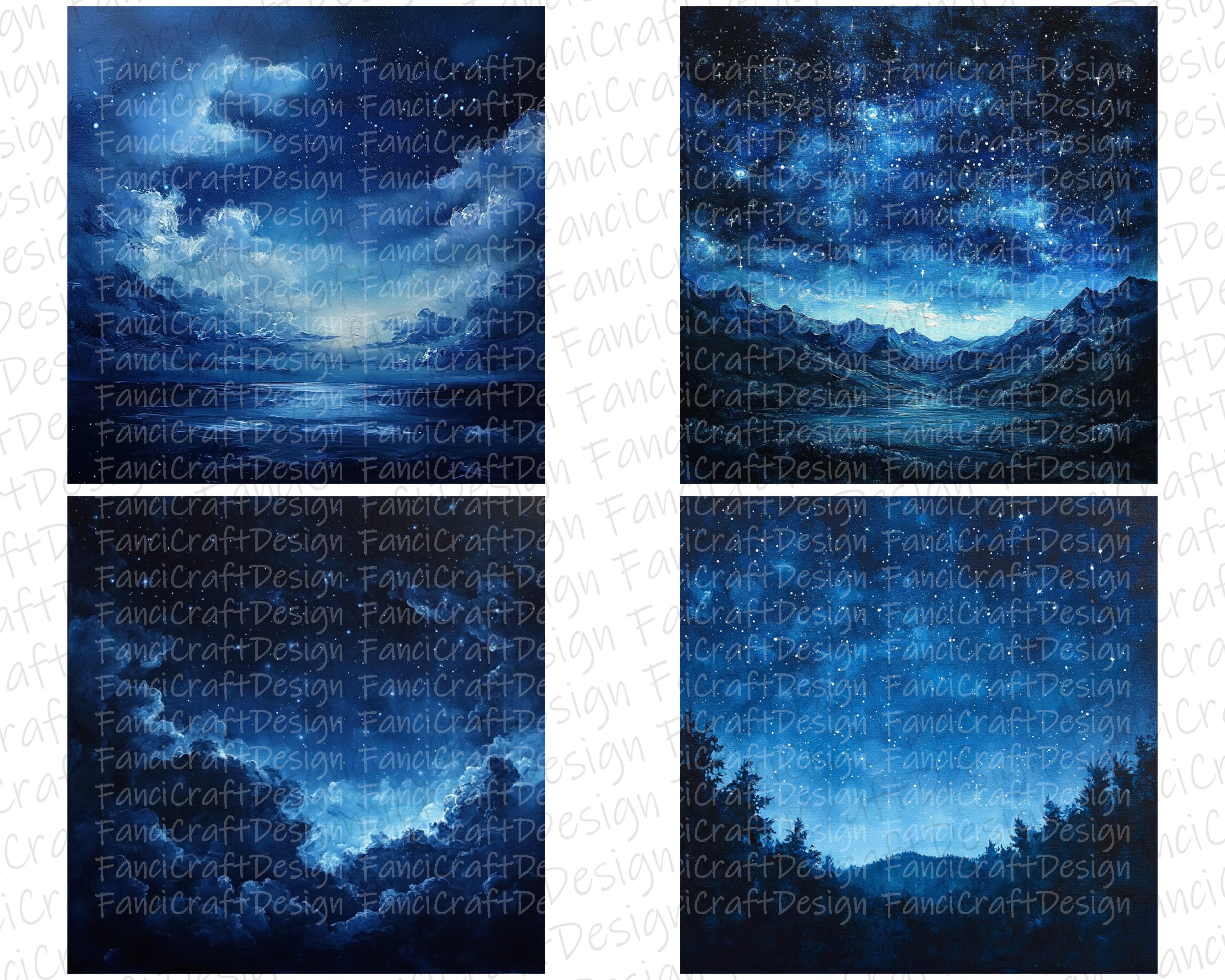 Starry Night Sky 24 Digital Paper Stars Texture Pack Blue Patterns ...