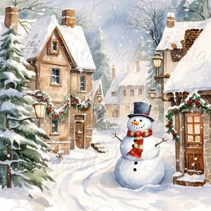10 Christmas Home Village Scenery Clipart Pack #2 Aquarelle JPG Téléchargement numérique 300 DPI Utilisation commerciale Papier numérique Holiday Image Bundle