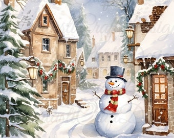 10 Christmas Home Village Scenery Clipart Pack #2 Watercolor JPG Digital Download 300 DPI Commercial Use Digital Paper Holiday Image Bundle