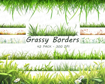 Grass Border Clipart Watercolor Grasses Art Pack Printable PNG Digital Download 300 DPI Commercial Use Image Bundle Transparent Background