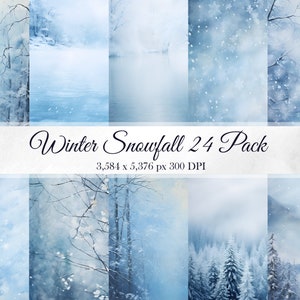 24 Sfondi di nevicate invernali Carta digitale Confezione di neve bianca Cartolina di Natale Creazione di album per le vacanze Texture artistica Uso commerciale PNG 300 DPI