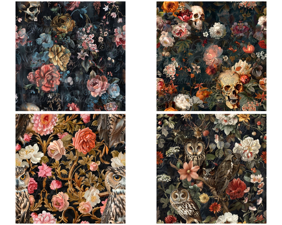 28 Gothic SEAMLESS Digital Paper Floral Texture Pack Patterns ...