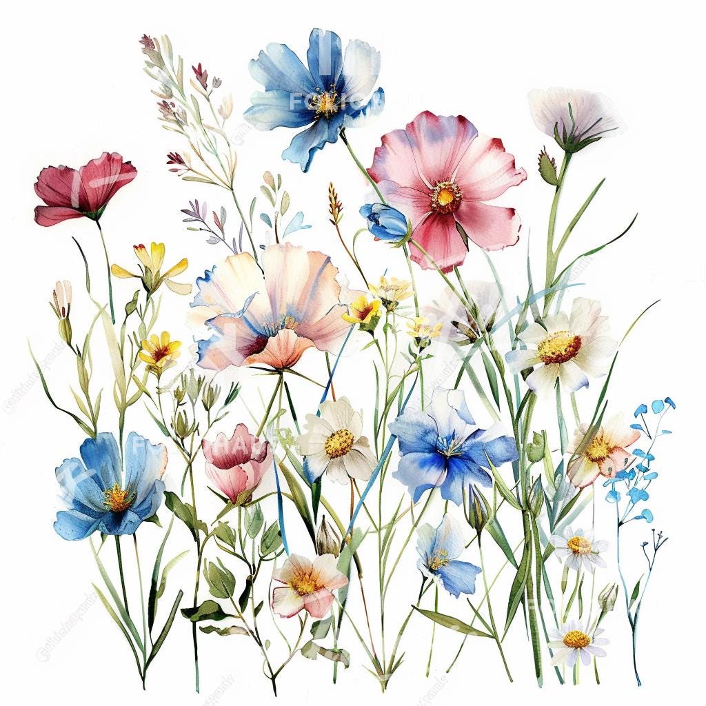 10 Wildflower Watercolor Clipart – High-res JPG, Botanical Florals ...
