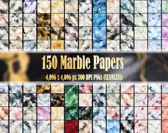 Paquet de 150 papiers numériques marbrés, motifs sans couture, arrière-plans Scrapbooks, texture à usage commercial, PNG 300 DPI